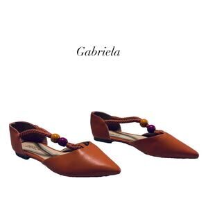 Gabriela Pumpkin Orange Beads Pointed Toe Flats Size BRAZIL 37 US 8
